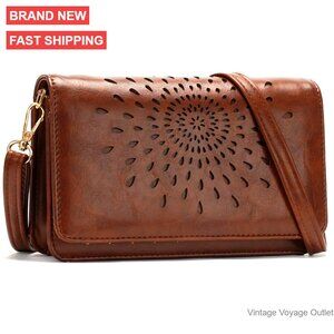 Vegan Leather Crossbody Bag with RFID Blocking, Phone Pocket, Card Slots